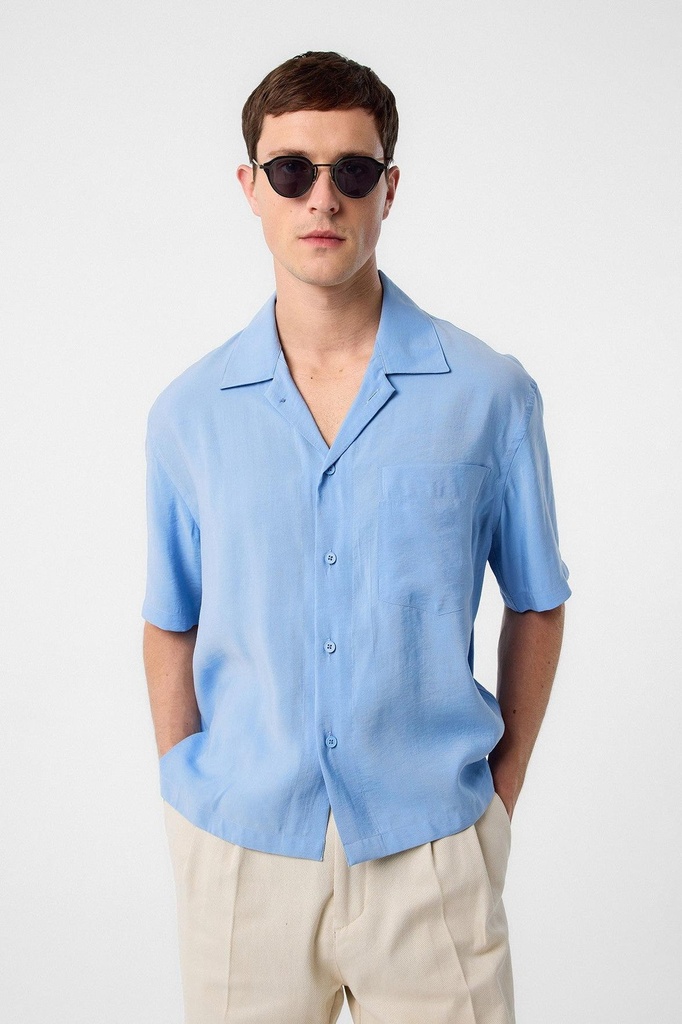 [A25Y10136-Mavi-M] Antioch Notched Collar Modal Fabric Men's Shirt (M)
