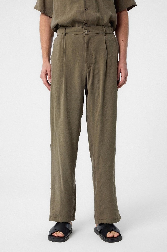 [A25Y2815-Haki-M] Antioch Relaxed Modal Fabric High-Waisted Men's Trousers (M)