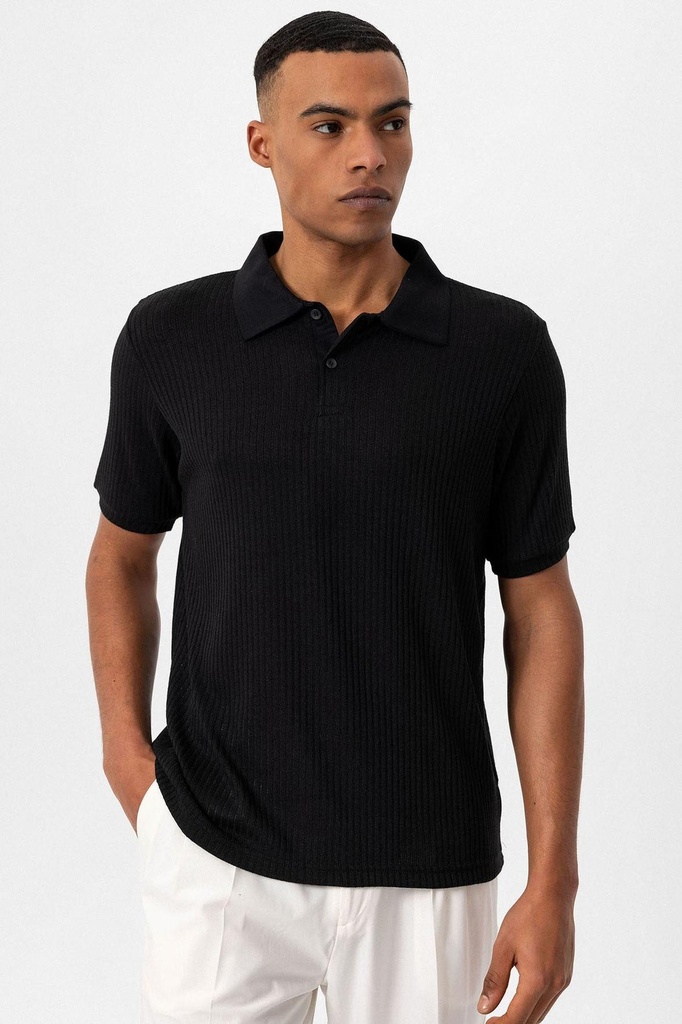 [A24Y9382-Siyah-M] Antioch slim fit polo yoqa erkaklar futbolka (qora, M)
