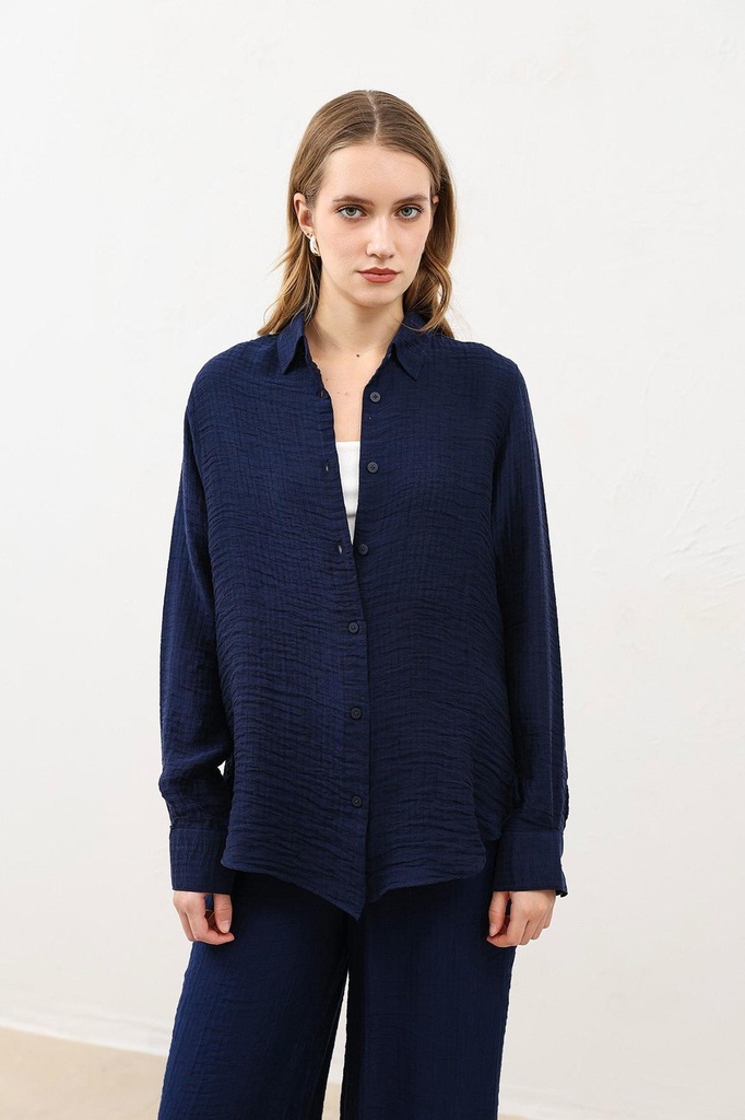 [BA26Y125-Lacivert-M] Antioch Flowing Muslin Women's Shirt (M)