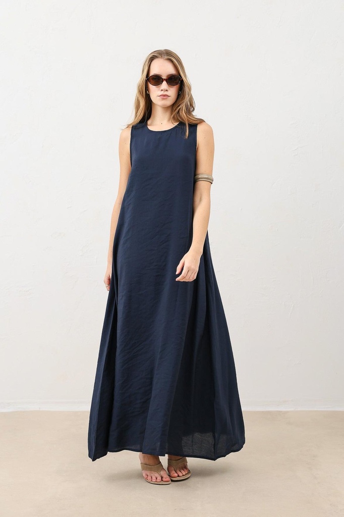 [BA26Y043-Lacivert-M] Antioch oqma halter yoqa midi ko'ylak (M)