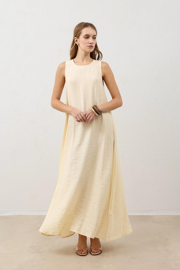 [BA26Y043-Sarı-M] Antioch Flowing Halter Collar Midi Dress (M)