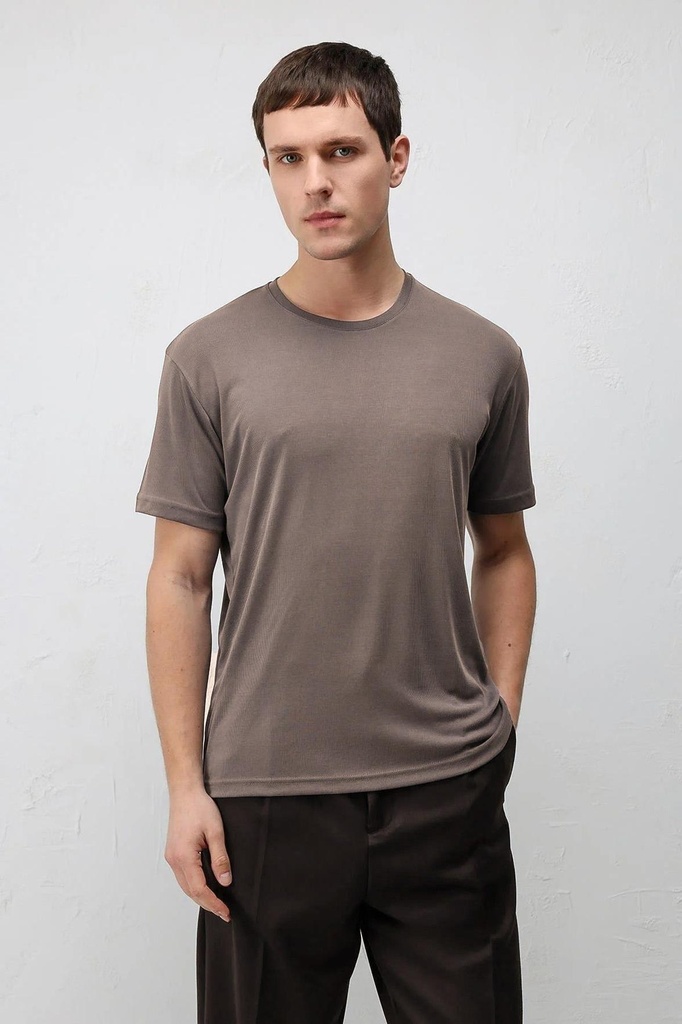 [A26Y9443-Kahve-M] Antioch Premium Textured Men's T-Shirt (M)