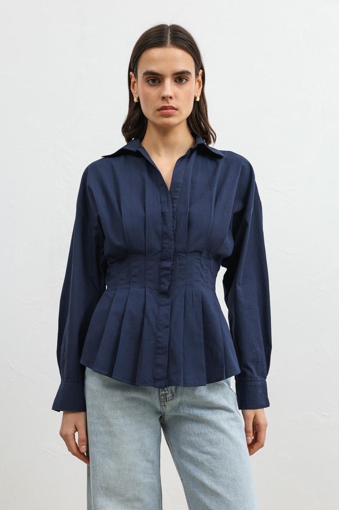 [BA26Y126-Lacivert-XS] Antioch Pleated Poplin Women's Shirt (XS)