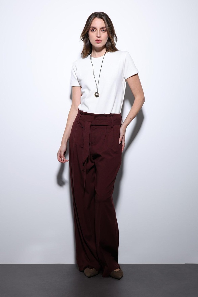 [BA25Y243-Bordo-M] Antioch kamarli burmali keng ayollar shim (M)