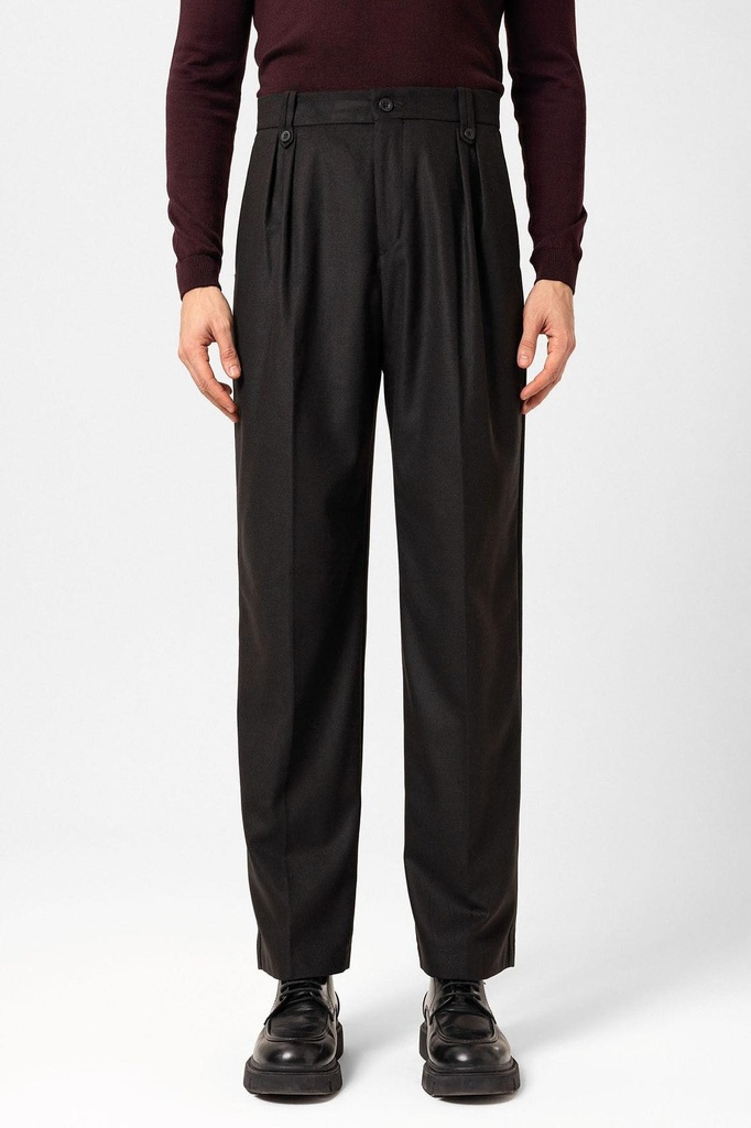 [A24Y2788-Siyah-M] Antioch Double Pleated High-Waisted Men's Trousers (M, black)