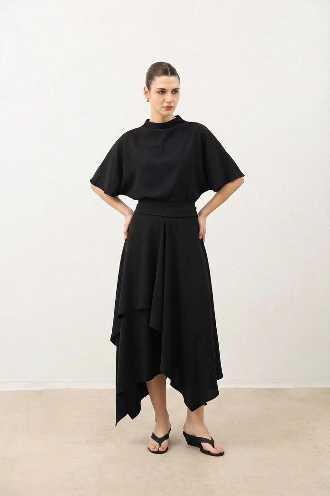 [BA26YTKM055-Siyah-M] Antioch Voluminous Skirt Blouse Women's Set (M)
