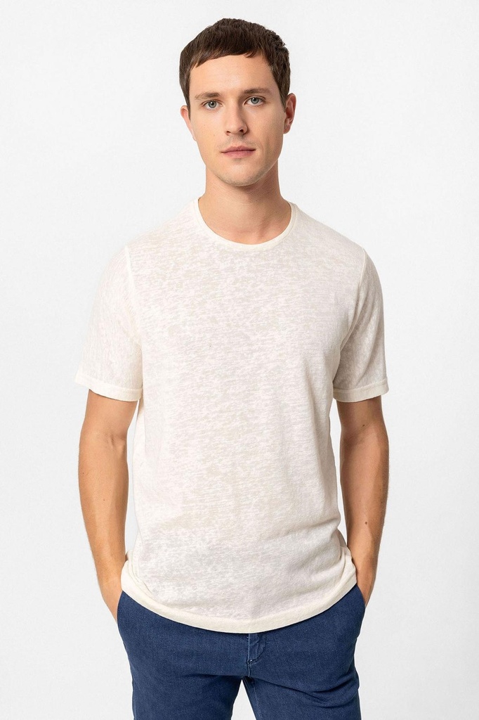 [A24Y9398-Ekru-M] Antioch Basic Crew Neck Men's T-Shirt (M)
