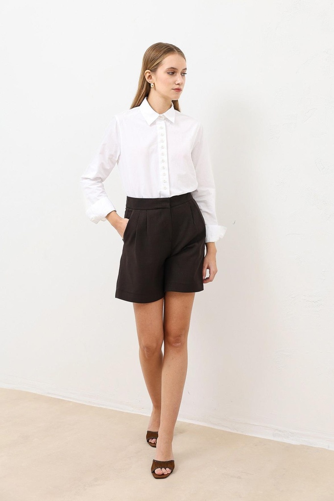 [BA26Y127-Beyaz-M] Antioch Button Detailed Poplin Shirt (M)