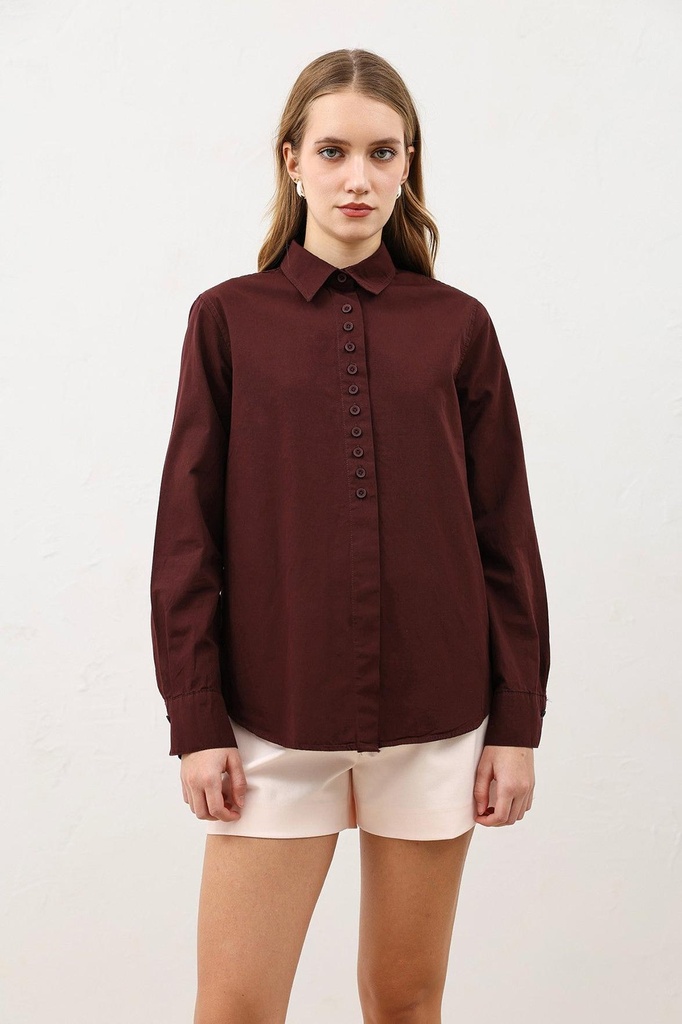 [BA26Y127-Bordo-M] Antioch Button Detailed Poplin Shirt (M)