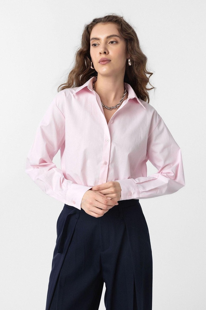 [BA25Y105-Pembe-XS] Antioch Cropped Poplin Women's Shirt (XS)