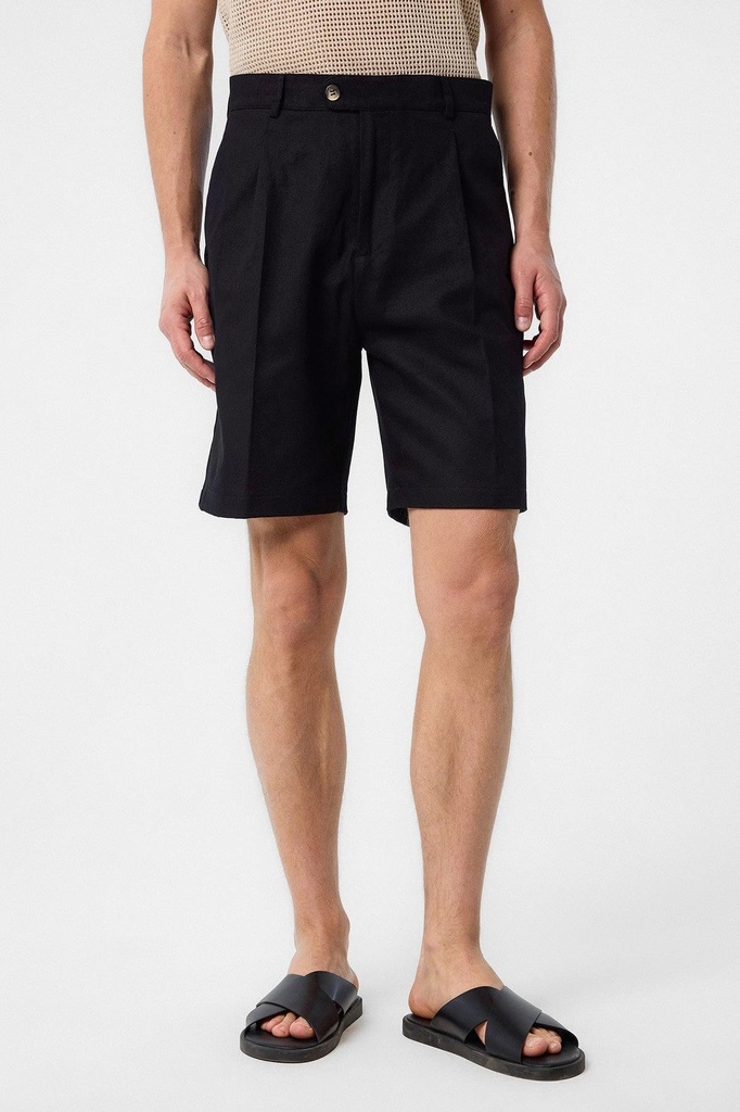 [A25Y2826-Siyah-M] Antioch High-Waisted Pleated Men's Shorts (M)