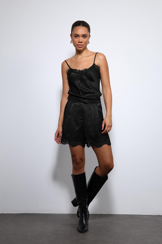 [BA25Y256-Siyah-M] Antioch Lace Detailed Satin Shorts (M)