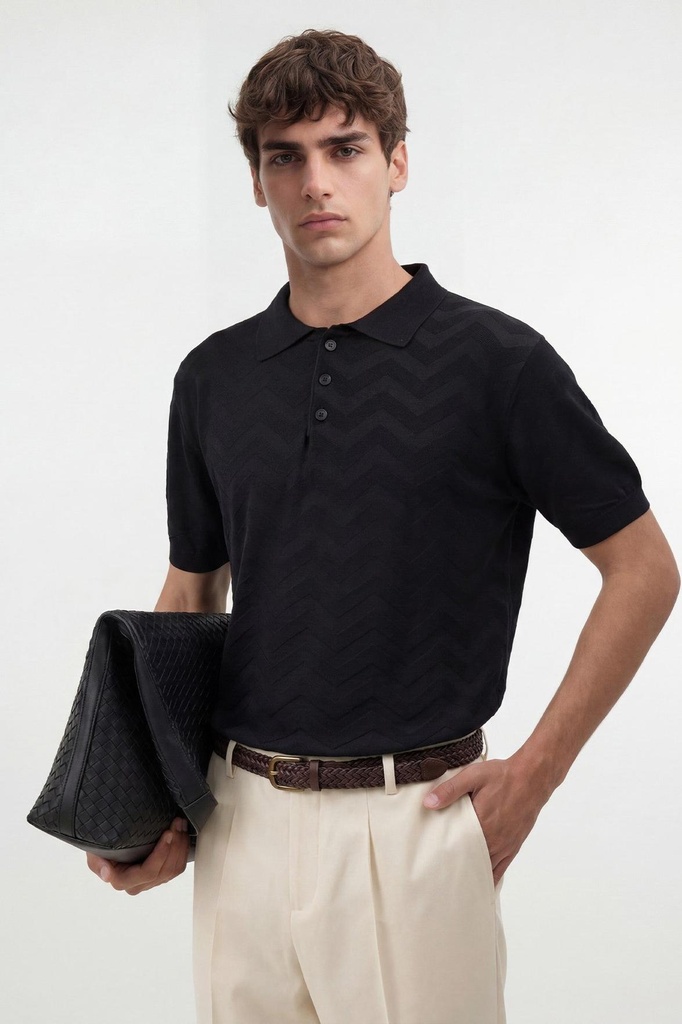 Antioch Zigzag Patterned Polo Collar Knitwear Men's T-Shirt