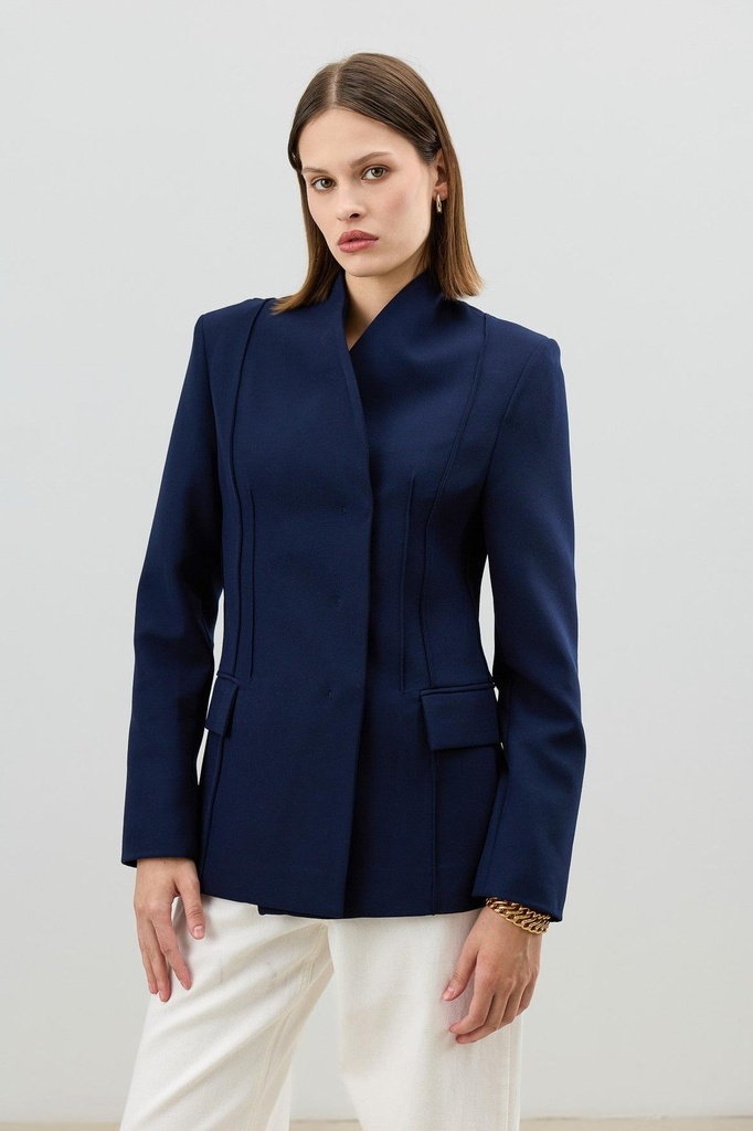 [BA26Y439-Lacivert-M] Antioch Body-Hugging Fitted Women's Blazer Jacket (M)