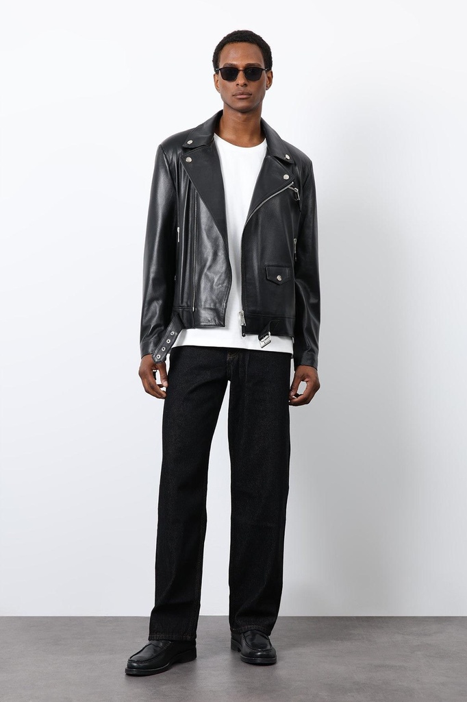 [A25Y8333-Siyah-M] Antioch 100% teri Biker kurtka (qora, M)