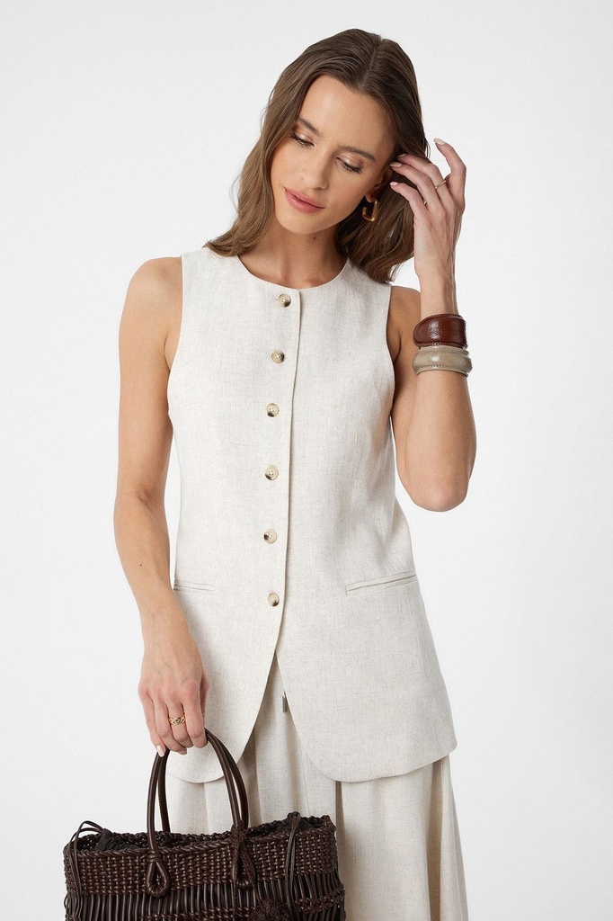 [BA25Y705-Ekru-XS] Antioch Linen-Blend Women's Long Vest (XS)