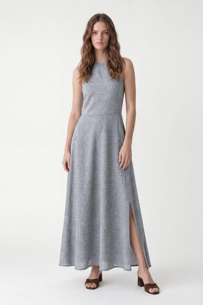 [BA26Y062-Lacivert-M] Antioch Linen -Look Women's Dress (M)