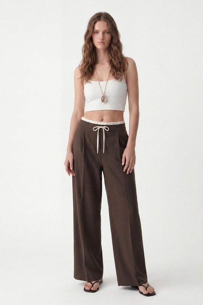 [BA26Y285-Kahve-M] Antioch Double Waist With Strap Women's Trousers (M)