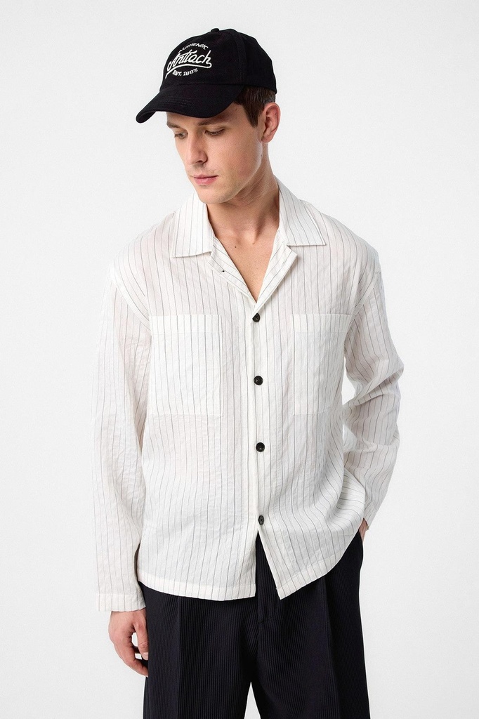 [A25Y10126-Beyaz-M] Antioch Modal Fabric Striped Men's Shirt (white, M)