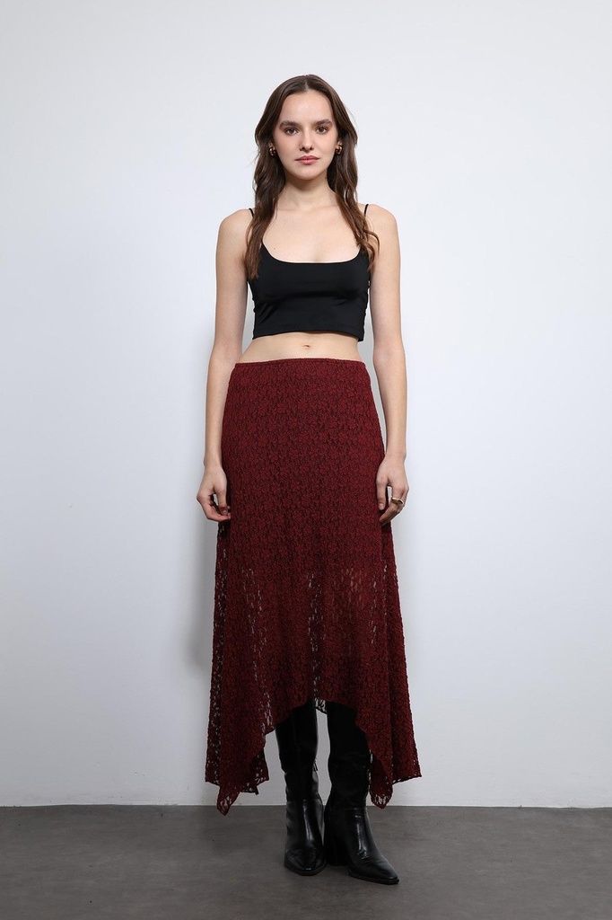 [BA25Y258-Bordo-M] Antioch Lace Midi Skirt (M)