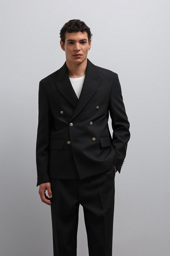 [A25Y4193-Siyah-M] Antioch Double-Breasted Men's Blazer Jacket (M)