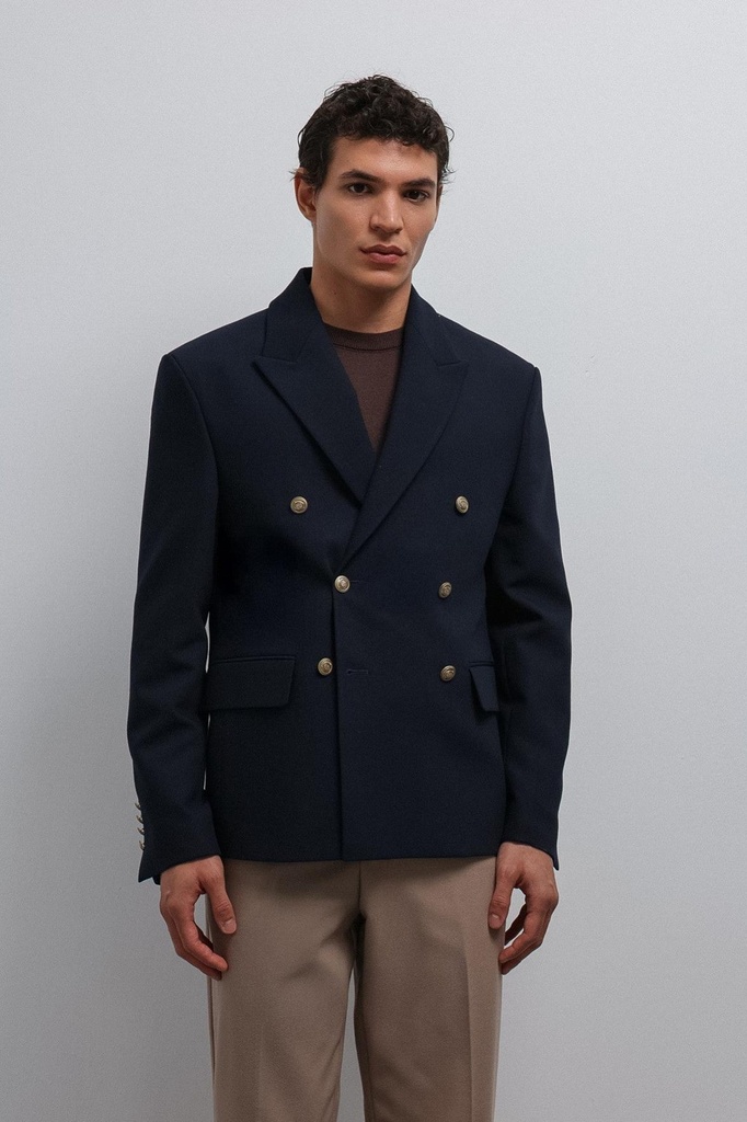 [A25Y4193-Lacivert-M] Antioch Double-Breasted Men's Blazer Jacket (M)