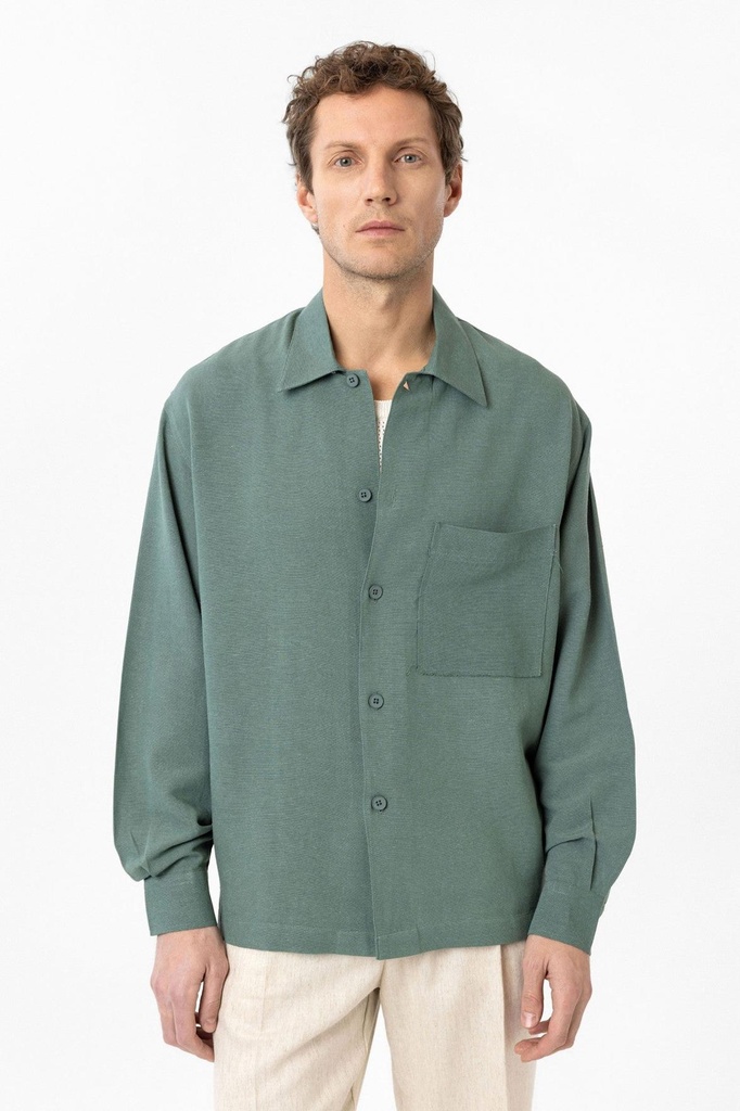[A25Y10110-Yeşil-M] Antioch Linen-Blend Relaxed Men's Shirt (M)