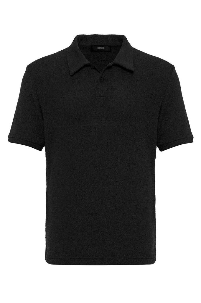 [A24Y9377-Siyah-5] Antioch Polo Collar Knit Men's T-Shirt (S)
