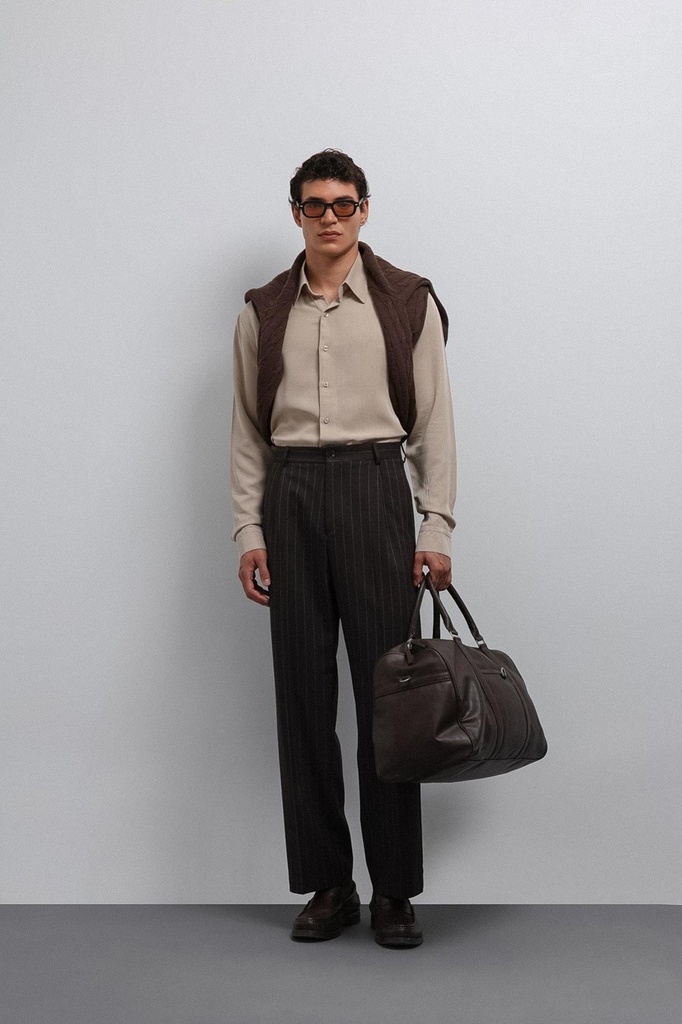 [A25Y2834-Kahve-M] Antioch Relaxed Fit Striped Men's Trousers (M)