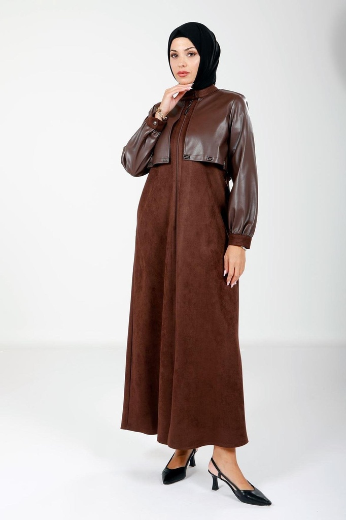 Zippered Leather and Suede Acı Kahve Farajah 9130 (brown, 46/48)