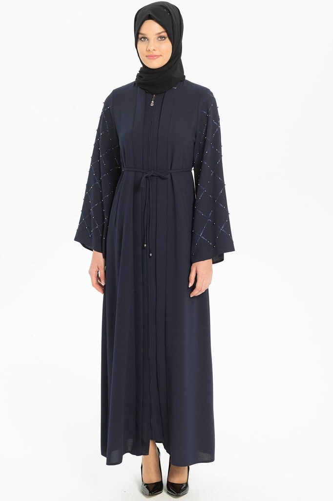 Sleeve Rhinestone Embroidered Waist Laced Farajah 3362 (navy, 38)