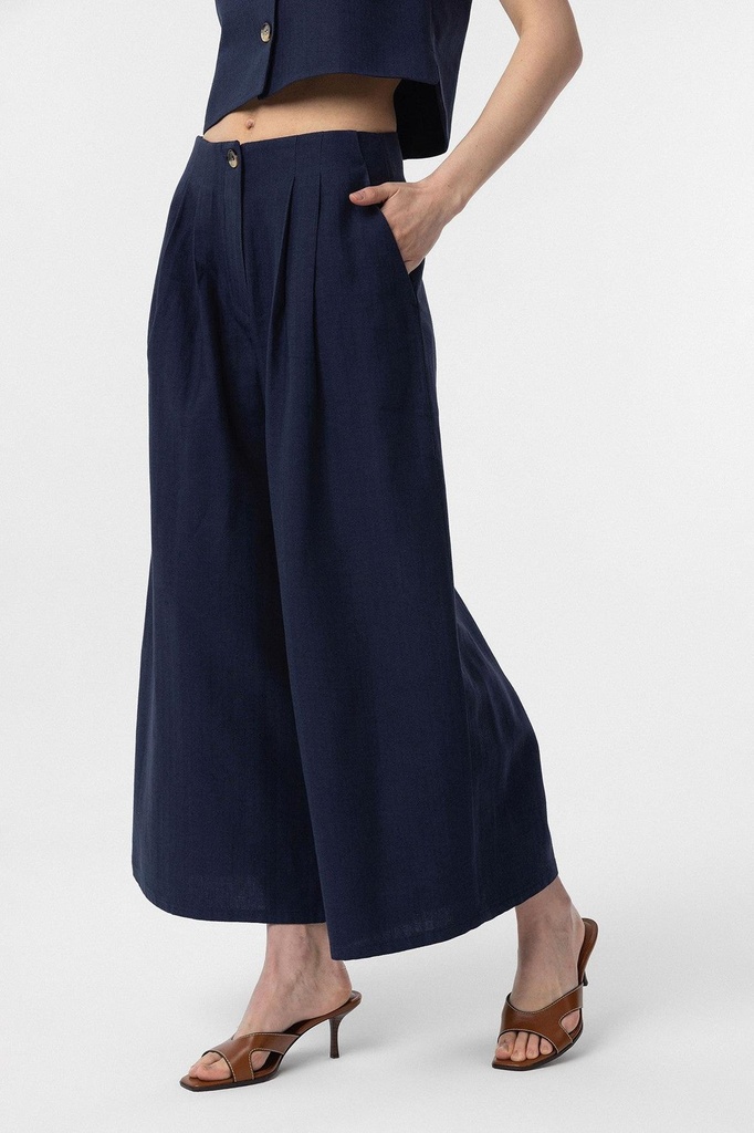 Antioch Linen-Blend Women's Culotte Trousers (S, navy)