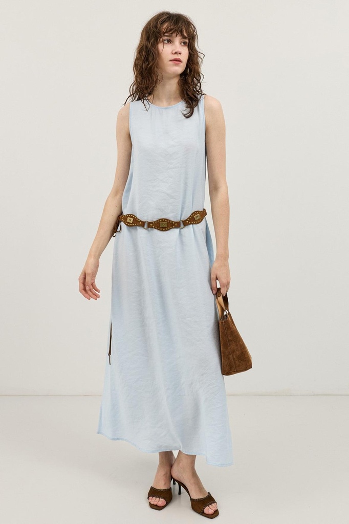 Flowing Halter Collar Midi Dress