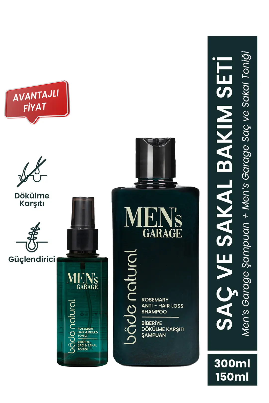 [BNS.0012] Men's Garage ozuqali va kuchaytiruvchi rozmarin shampun va soch uchun & soqol uchun tonik to'plam