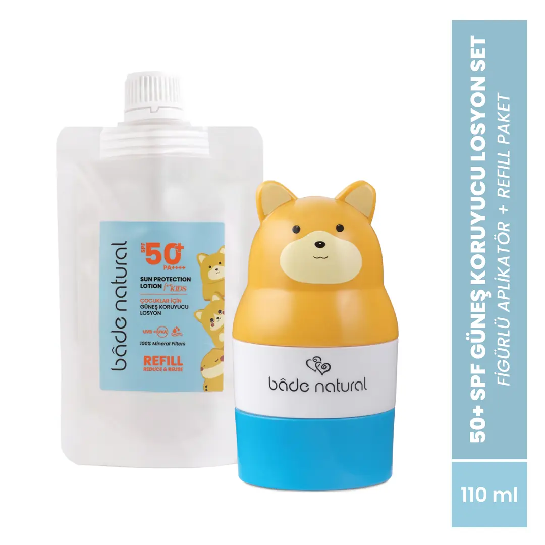[BNS.0022] bolalar quyoshdan himoya himoya qiluvchi losyon 50+ SPF %100 tabiiy to'ldiruvchi paket + Ayı shaklidagi Aplikatör to'plam