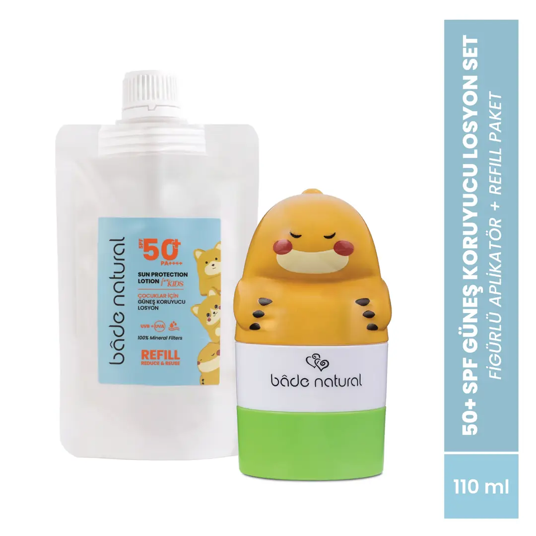 [BNS.0021] kids sun protection protective lotion 50+ SPF %100 natural refill pack + Dinozor shaped Aplikatör set