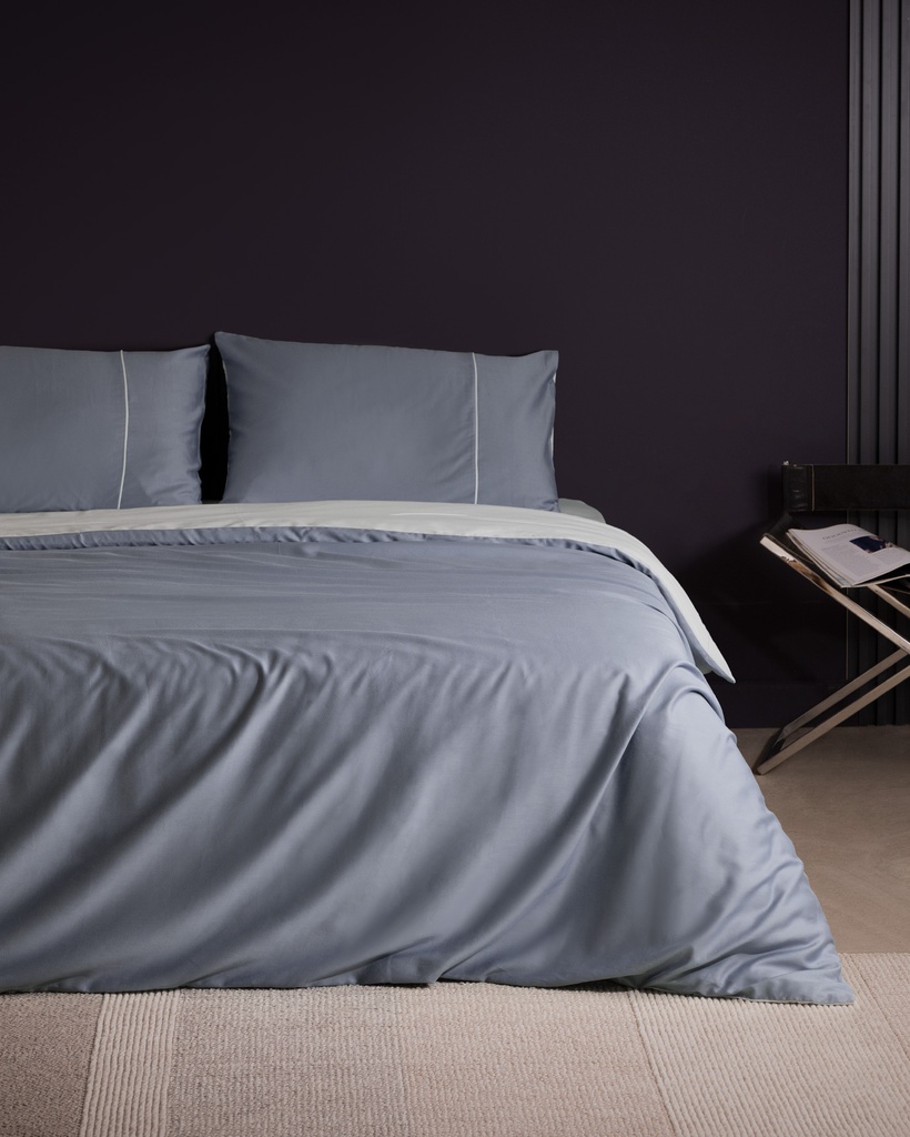 [8684427034507] Duvet Cover Set Danton, Double, Sateen, 100% Cotton, Piped, Solid, with Fitted Sheet (blue/light blue)