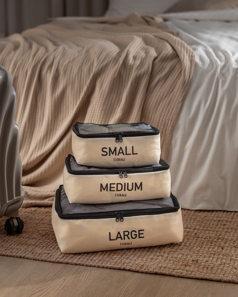 [8684427147733] Suitcase Organizer Eva, Set of 3 - Krem
