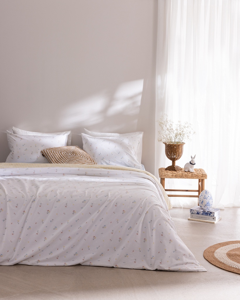 [8684427308240] Duvet Cover Set Marthe, Double, 100% Cotton, Ranforce, Printed, with Fitted Sheet - Sarı/Mavii