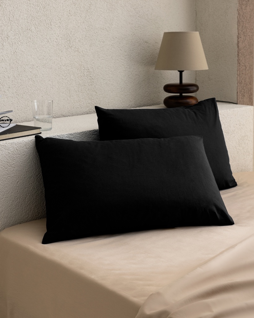 [8684427058121] Set of 2 Pillowcases Manon, 100% Cotton, Ranforce, Plain (black)