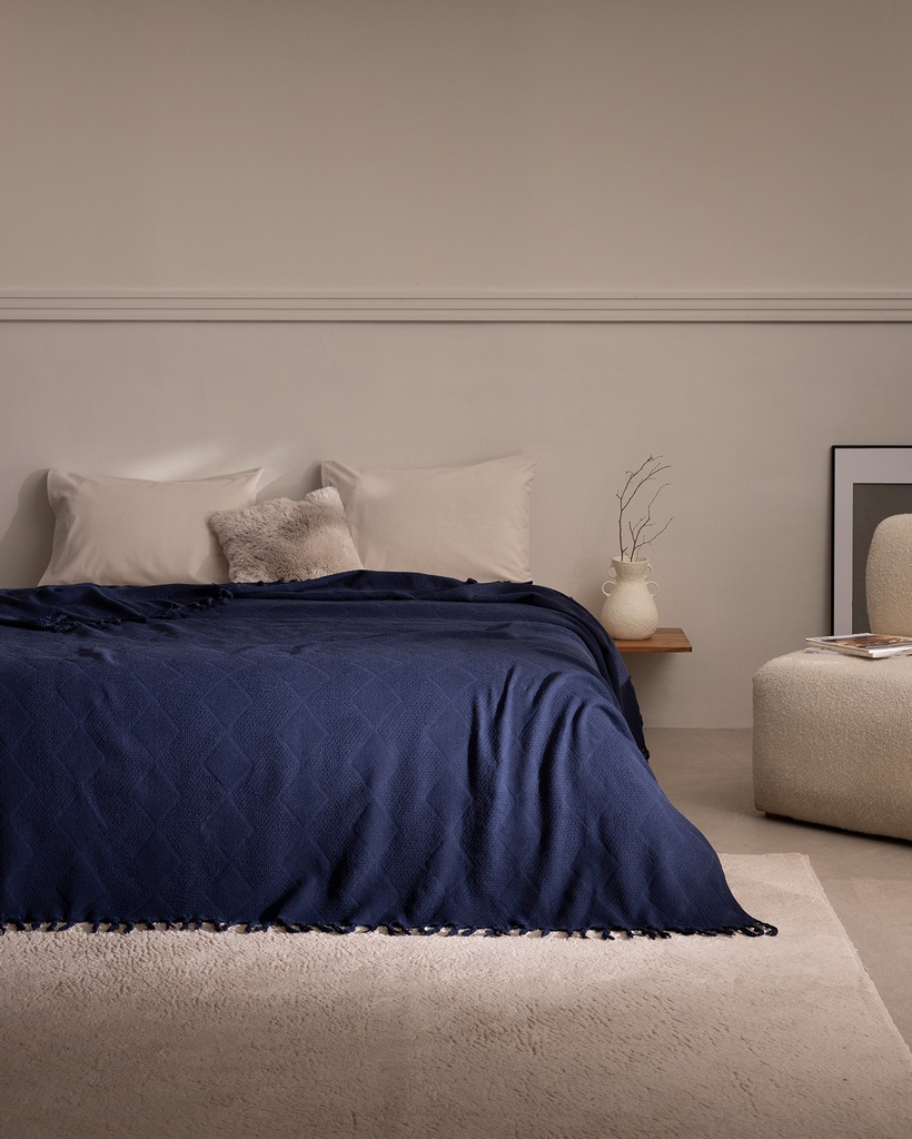 [8682116802048] Bedspread Basıle, Double (navy)