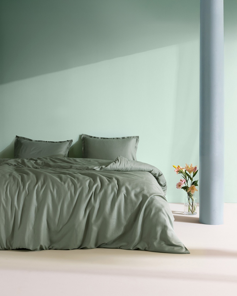 [8684427192160] Duvet Cover Set Madame, Coco Crepe, Family Size, 100% Cotton, Plain, with Fitted Sheet (green)