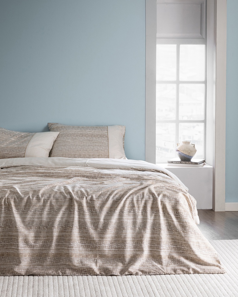[8684427065617] Duvet Cover Set Burnel, Double, 100% Cotton, Madame Coco Crepe, Printed, with Fitted Sheet (beige)
