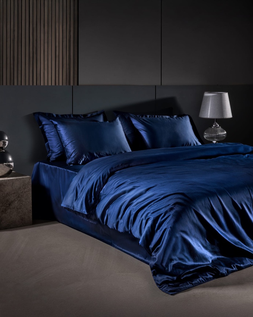 [8684427207956] Duvet Cover Set Thalie, Family Size, 100% Cotton, Striped, -, 300TC, Sateen, with Fitted Sheet (navy (Family Size))