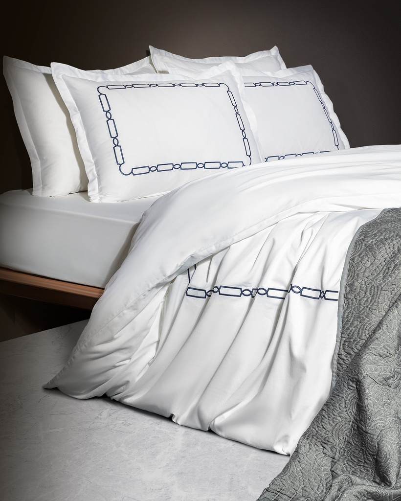 [8682116850889] Duvet Cover Set Lis, Family Size, Embroidered, with Fitted Sheet - Saten - Yat Koleksiyon (navy)