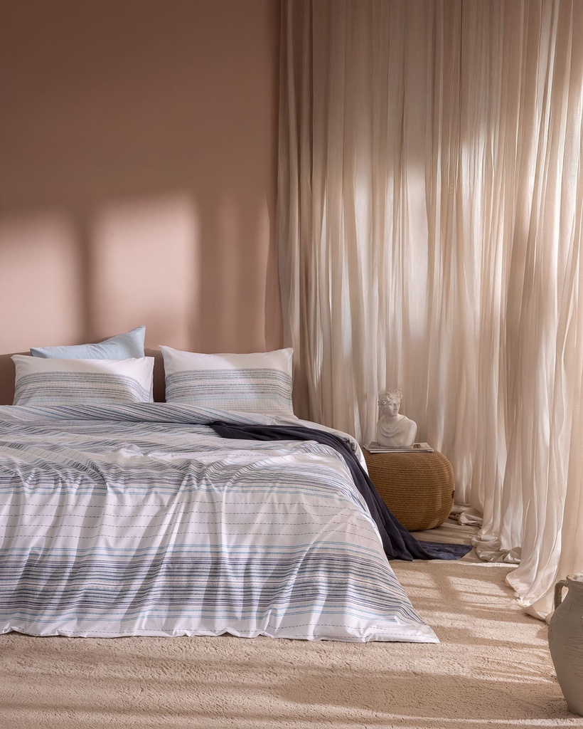 Duvet Cover Set Chapeiry, King Size, 100% Cotton, Ranforce, Printed, with Fitted Sheet - Beyaz/Lacivert