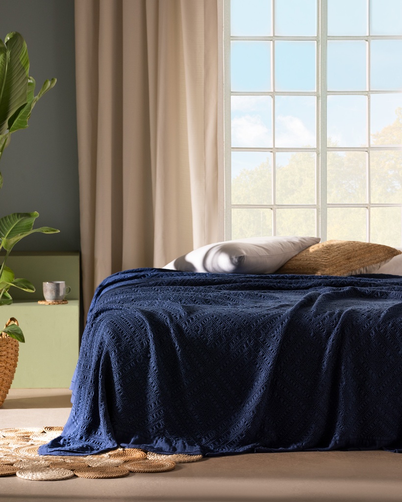 [8684427059487] Bedspread Eleta, Double, 100% Cotton (navy)