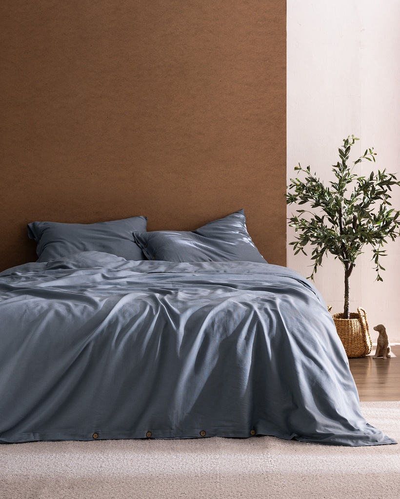 [8684427144541] Duvet Cover Set Songe, Family Size, 100% Cotton, Chambre, with Fitted Sheet (dark blue (Single))