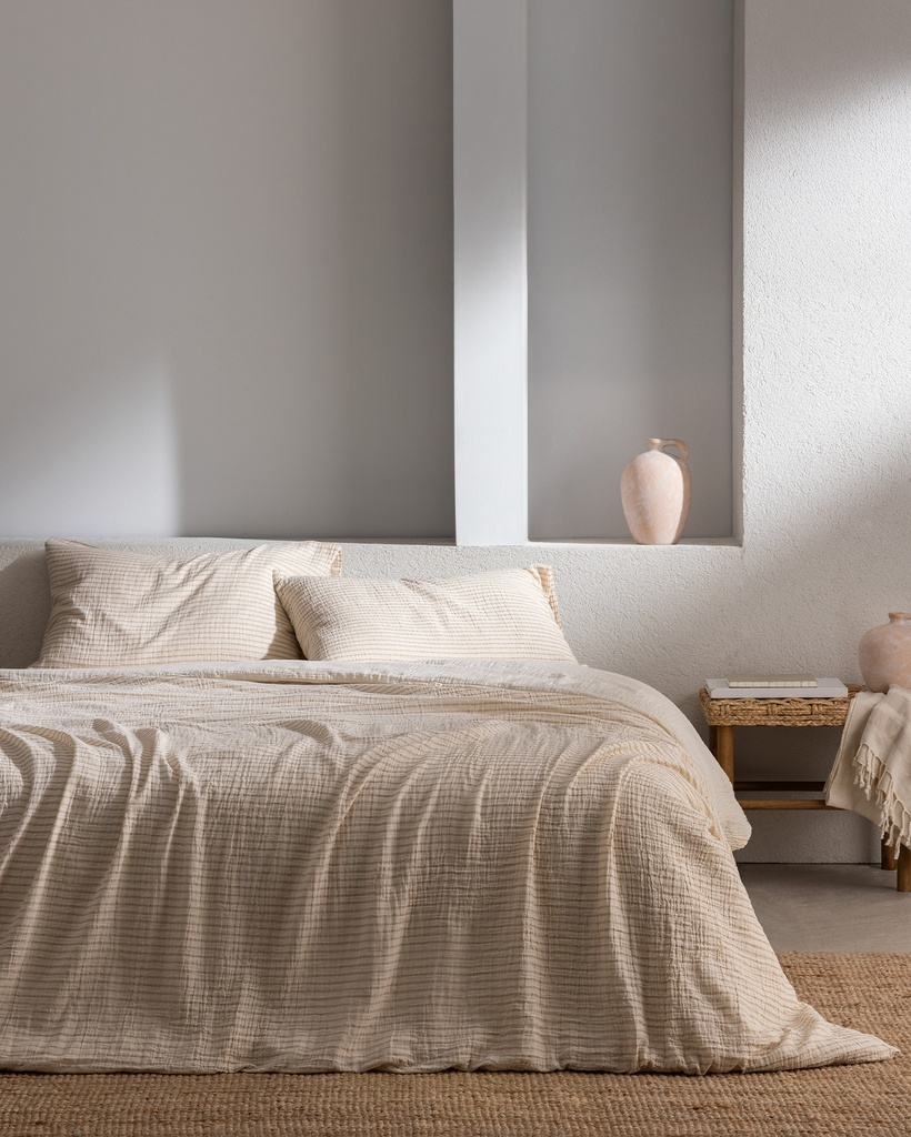 Duvet Cover Set Agnes, King Size, Muslin, Yarn-Dyed, Elasticated, with Fitted Sheet